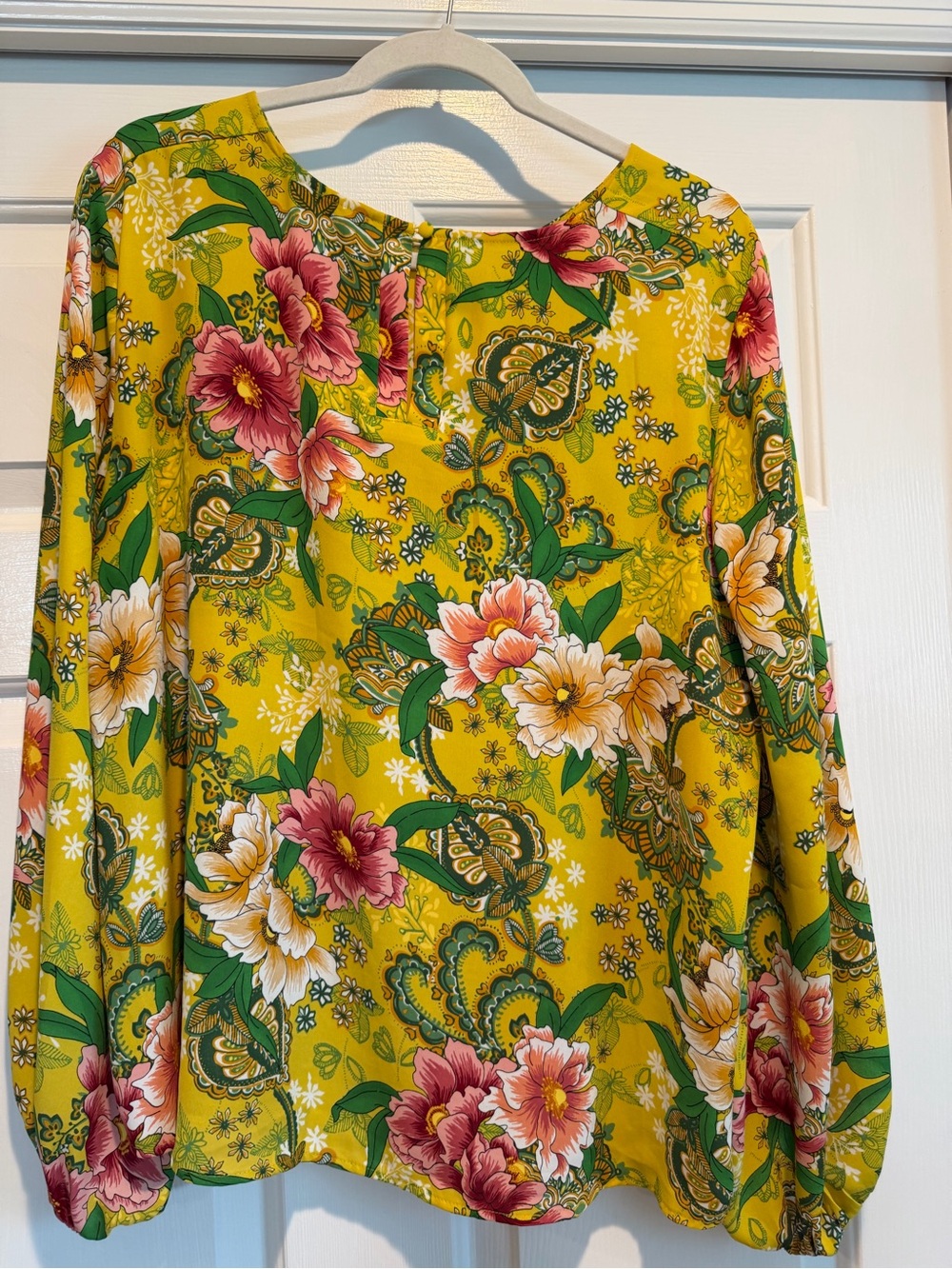 Yellow Floral Long-Sleeve Women's Top - Picture 3 of 4